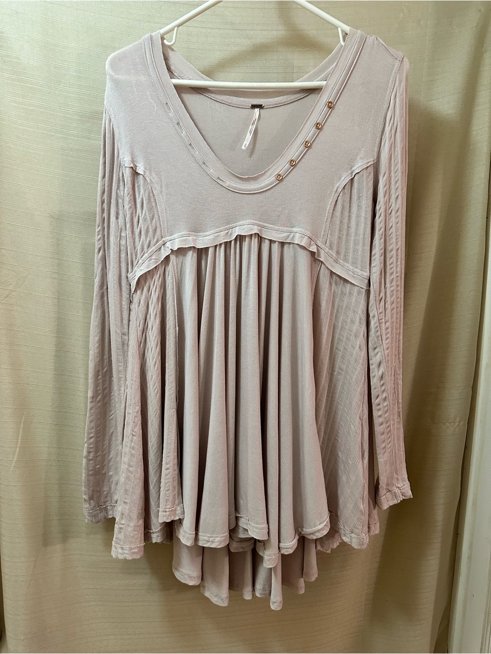 Free People Boho Babydoll Top Ribbed Flowy Long Sleeve Button Front Women’s S